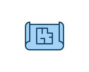 Blue print flat icon. Single high quality outline symbol for web design or mobile app.  House thin line signs for design logo, visit card, etc. Outline pictogram EPS10