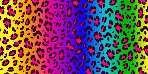 Rainbow leopard seamless pattern. Bright background.Animalistic print. Hand-drawn vector illustration - obrazy, fototapety, plakaty