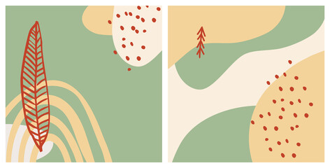 Abstract organic shape and hand draw line background set in pastel colors. Modern collage for posters, social media stories. Vector illustration in trendy style abstract design with space for text.