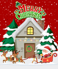 Merry Christmas poster with Santa Claus and reindeer