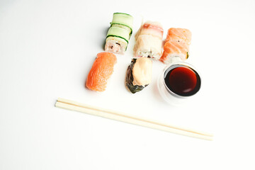 sushi chopsticks soy sauce snack delicacy japanese cuisine