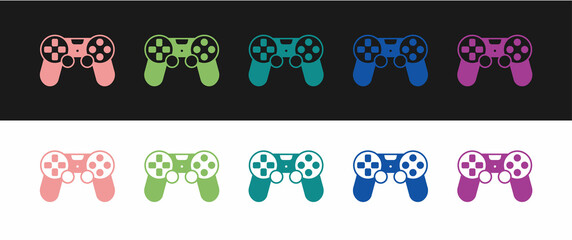 Set Game controller or joystick for game console icon isolated on black and white background. Vector