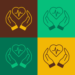Pop art Life insurance icon isolated on color background. Security, safety, protection, protect concept. Vector