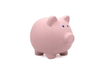 Blue eyes piggy bank isolated on white