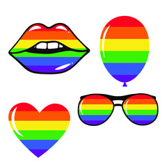 Rainbow flag set. LGBT gay and lesbian pride symbols,  heart. a large set of logos, icons, stickers and lettering with symbols of the lgbt community. Icons template. Modern flat vector illustration