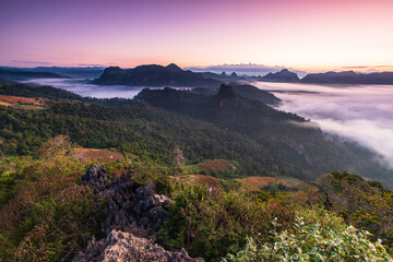 Fototapeta na wymiar Ban Cha Bo, Landscape sea of mist in Mae Hong Son province Thailand.