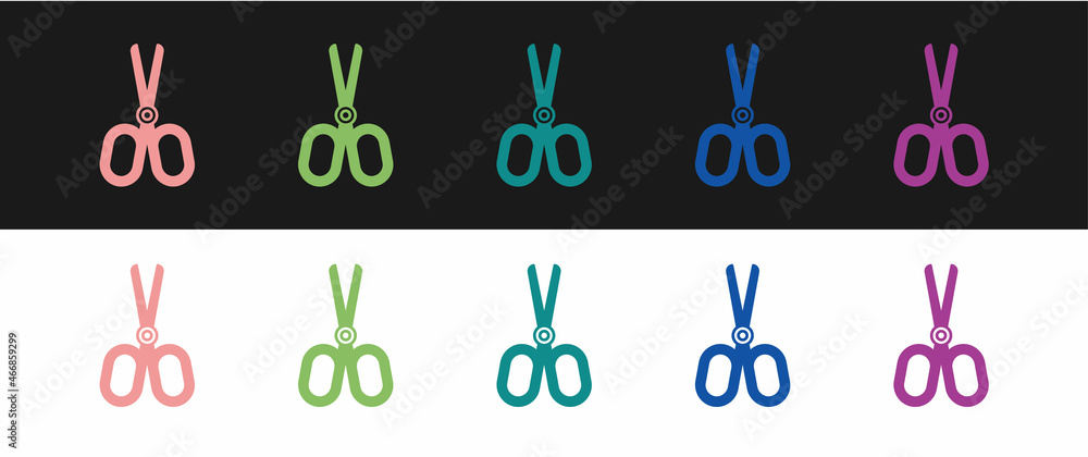 Poster set scissors icon isolated on black and white background. tailor symbol. cutting tool sign. vector