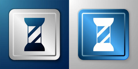 White Sewing thread on spool icon isolated on blue and grey background. Yarn spool. Thread bobbin. Silver and blue square button. Vector