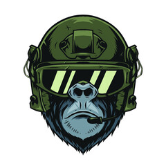 Gorilla with Military Helmet Vector