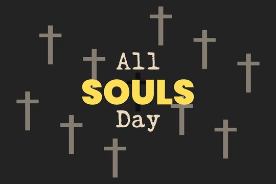 All Souls Day typography vector illustration. Christian prime sign cross background. 2nd November.
