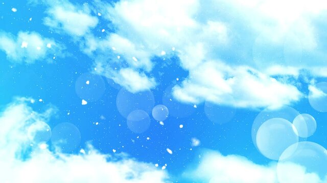 キラキラしている晴天の青空と雲の動画　4K　　ネイビー　コバルトブルー　青　レンズフレア　反射LOOP