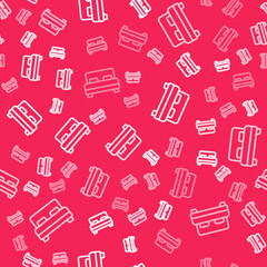 White line Big bed for two or one person icon isolated seamless pattern on red background. Vector