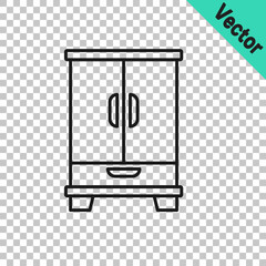 Black line Wardrobe icon isolated on transparent background. Cupboard sign. Vector