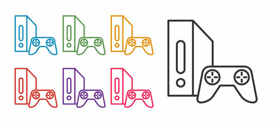 Set line Video game console with joystick icon isolated on white background. Set icons colorful. Vector