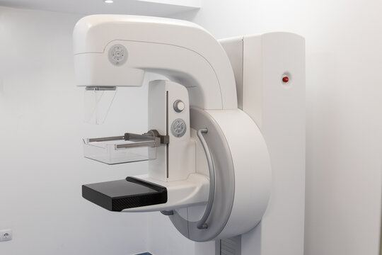Mammography breast screening device in modern clinic. Medical equipment. Health care, medical technology.