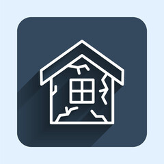 White line House icon isolated with long shadow background. Insurance concept. Security, safety, protection, protect concept. Blue square button. Vector