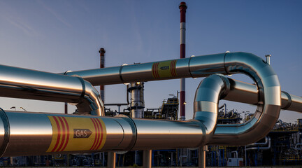 Pipeline supply gas to factory - obrazy, fototapety, plakaty