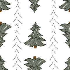 Fototapeta premium Seamless pattern of Christmas tree and decorative needle branches. Flat vector background