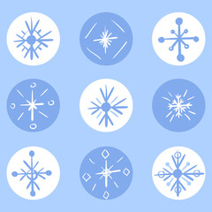 A set of icons for decorating stories in social networks on a winter theme. Collection of vector snowflakes