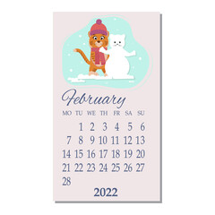 calendar sheet for February 2022 with a tiger