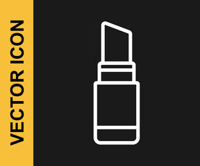 White line Lipstick icon isolated on black background. 8 March. International Happy Women Day. Vector