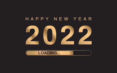 2022 loading. Gold 2022 happy new year isolated on black background. Luxury style. Vector illustration.