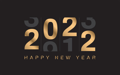 Happy New Year 2022 elegant design on Black background. Golden 2022 numbers. Luxury style. Vector illustration.