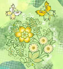 Hand painted in Russian tradition. Russian traditional decorate artwork. Floral patterns.