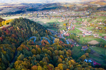 Aerial view Romania rural region in autumn