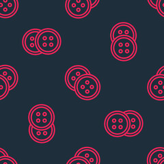 Red line Sewing button for clothes icon isolated seamless pattern on black background. Clothing button. Vector