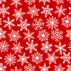 Seamless pattern snowflakes on red background vector illustration