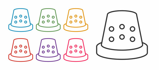 Set line Thimble for sewing icon isolated on white background. Set icons colorful. Vector