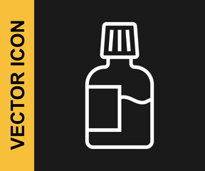White line Mouthwash plastic bottle icon isolated on black background. Liquid for rinsing mouth. Oralcare equipment. Vector