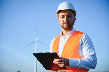 Power engineer are working with wind turbines.