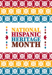 National Hispanic Heritage Month in United States. Celebrate annual in September and October. Latin American and Hispanic ethnicity culture. National fabric vector textures. Traditional festival