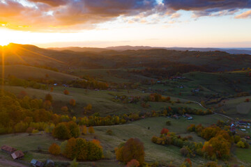 Aerial view Romania rural region in autumn