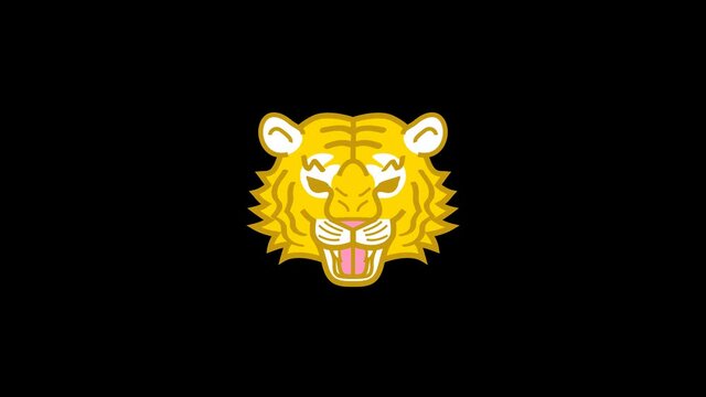 Alpha channel file - Roaring tiger face animation, simple cartoon style