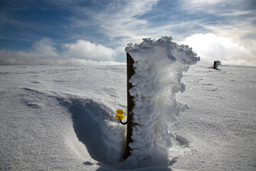 snowed-in electric fence post on the Feldberg