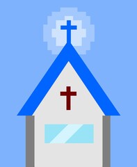 Obraz premium A Christian Church in blue background, in flat type