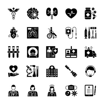 Medical, healthcare, hospital, icon set, vector illustration.
