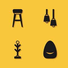 Set Chair, Pouf, Coat stand and Lamp hanging icon with long shadow. Vector