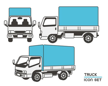 様々な角度のシンプルなトラックのベクターイラスト素材／自動車／運送／宅配