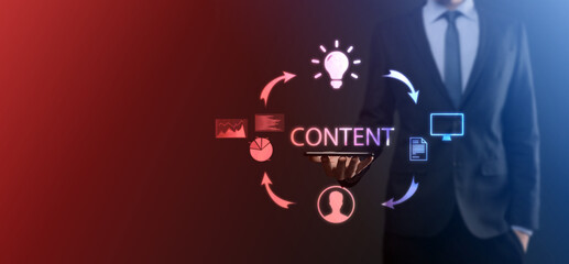 Content marketing cycle - creating, publishing, distributing content for a targeted audience online and analysis.