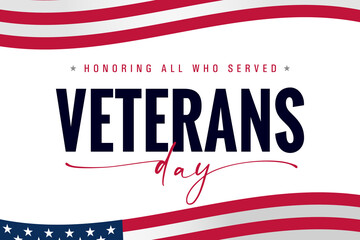 Veterans day USA lettering banner, Honoring all who served. Thank You Veterans with american flag wave background. Vector illustration