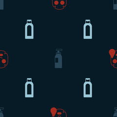 Set Facial cosmetic mask, Bottle of shampoo and on seamless pattern. Vector
