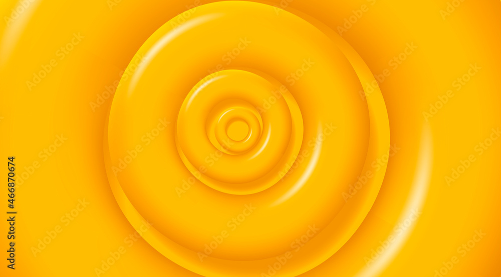 Poster yellow abstract 3d background with round disk shapes spinning from center