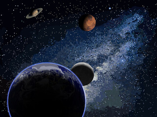 Plakat リアルで美しい地球と天の川銀河の背景素材