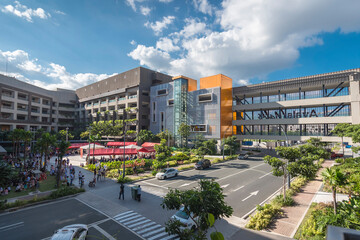 Paranaque, Metro Manila, Philippines - Ayala Malls Manila Bay, a large shopping center. An avenue...
