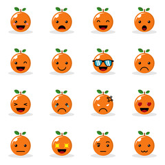 Orange Fruit Emoticon Character with Different Expression vector icon