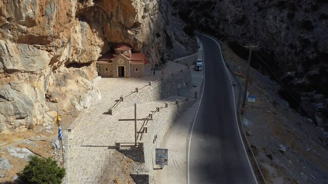 Picturesque belfry of the old orthodox church of Saint Nicholas the Wonderworker, built in the rock.Crete island. Greece.Europe.